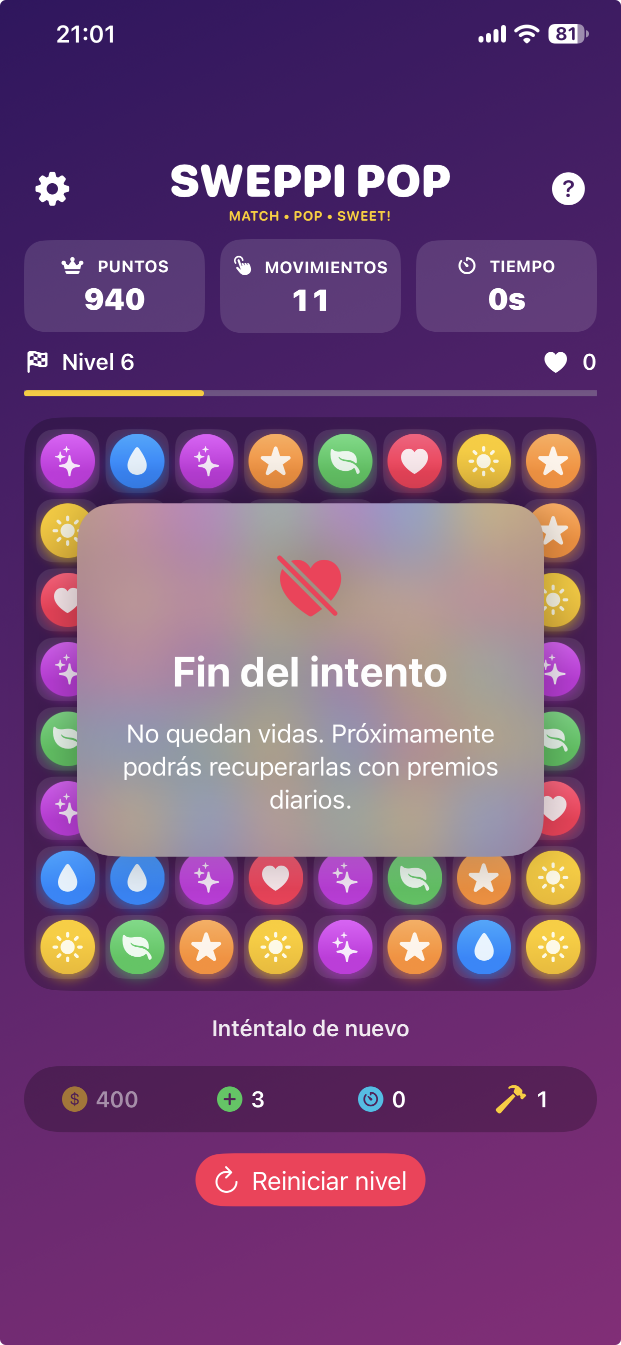 Fin de intento y sistema de recompensas